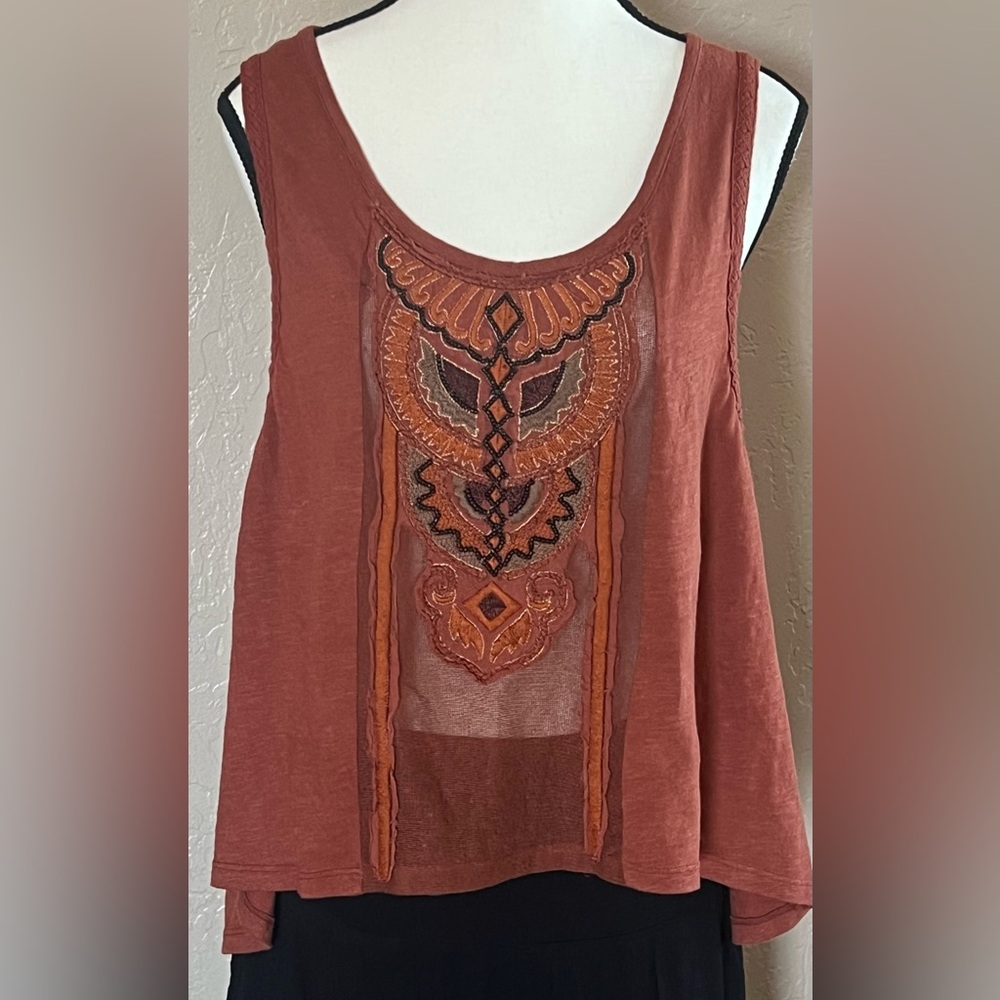Free People Rust Embroidered Tank Top